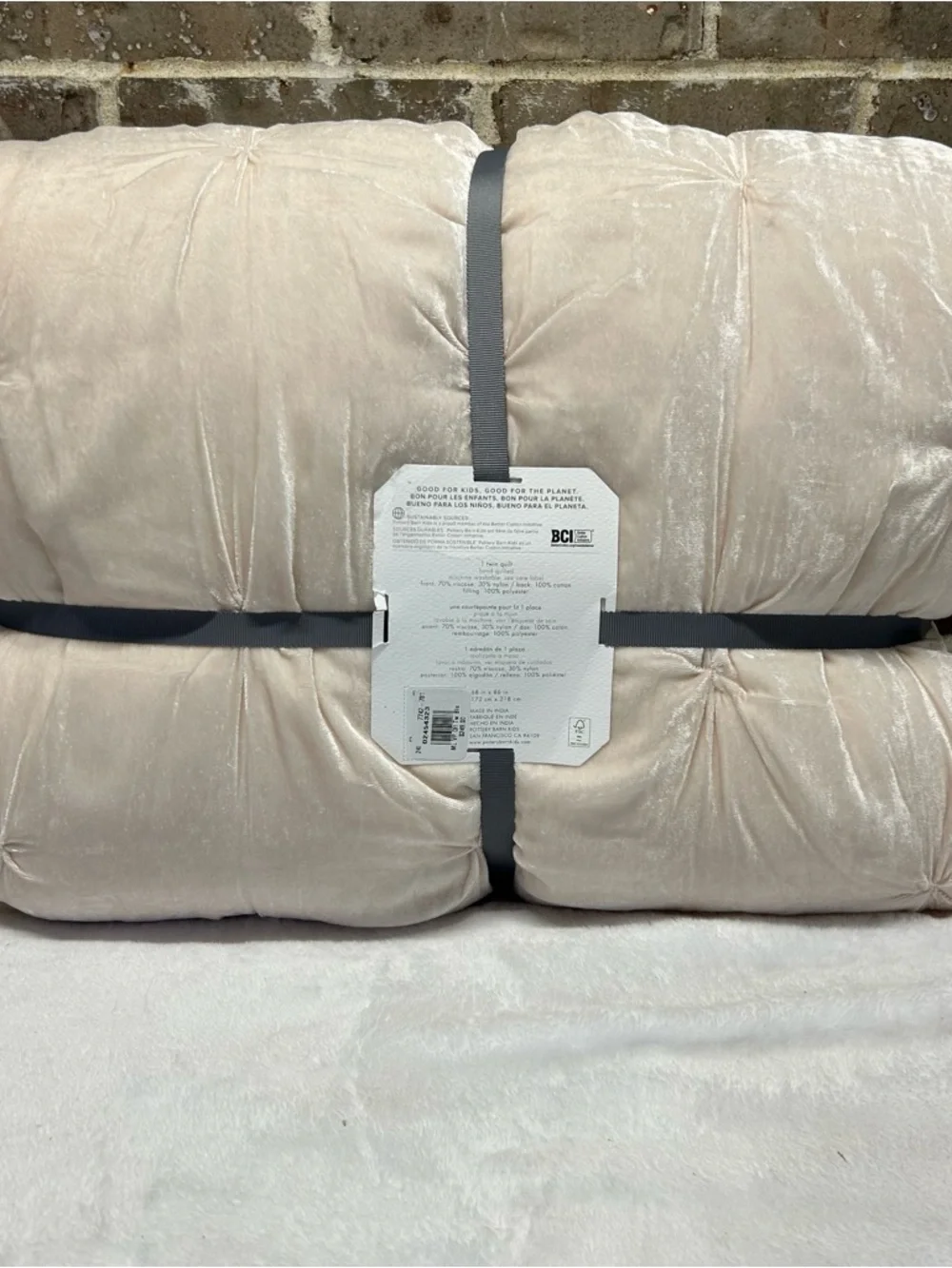 Monique Lhuillier Pottery Barn Velvet Pintuck Quilt Blush Pink Twin Bedding NWT